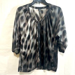 Kenneth Cole Blurry Leopard Dot Full Zip 3/4 Elastic Cuff Sleeve Petite S Blouse